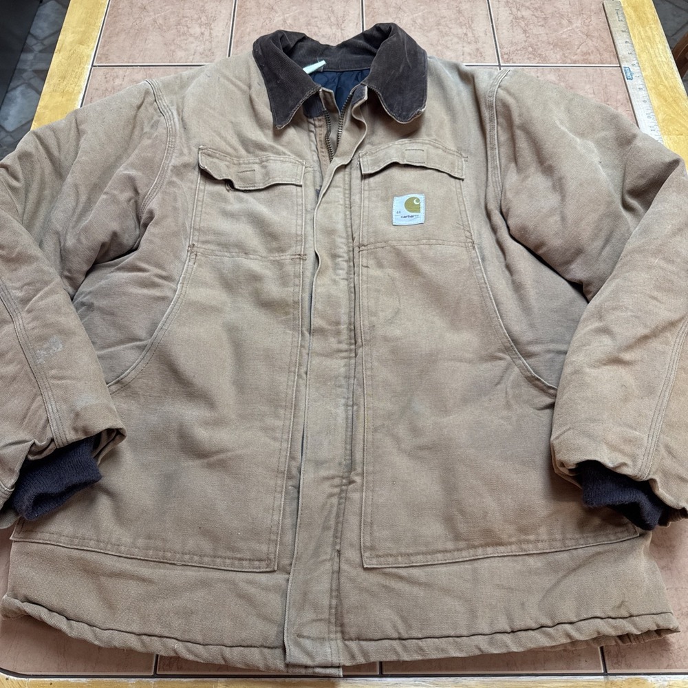Vintage USA Made Men's Carhartt CQ186 Quilt Lined Jacket Size 44 Brown Canvas
